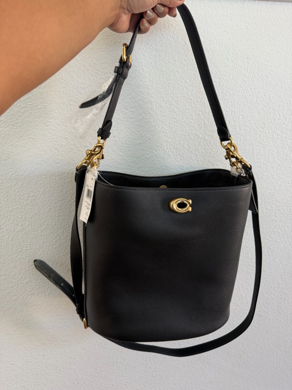 Coach Black Pebbled Leather Bucket Shoulder Bag with Gold Hardware